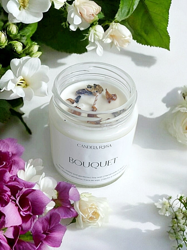 bouquet vela aroma floral vela artesanal candela rosa